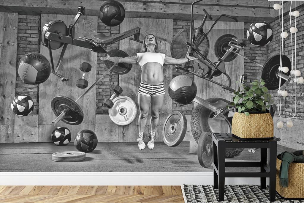 Photomural Woman Floating Between Sports Equipment Washable Fleece 405x270
