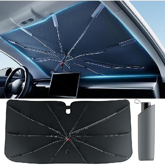 [2025 Updated] Bolamp Car Windshield Sun Shade, [Effective Keep Cool] Spring Structure Umbrella Sunshade for Automobile Windshield, Protect Cars