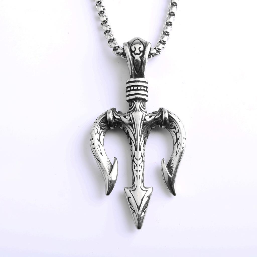 

**European Retro Trident Pendant Necklace in Stainless Steel** Steel Color - Pendant Only