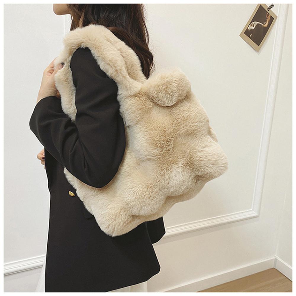 Plush Handbag Fashionable Top-handle Winter Satchel Versatile Shoulder Bag for Girls