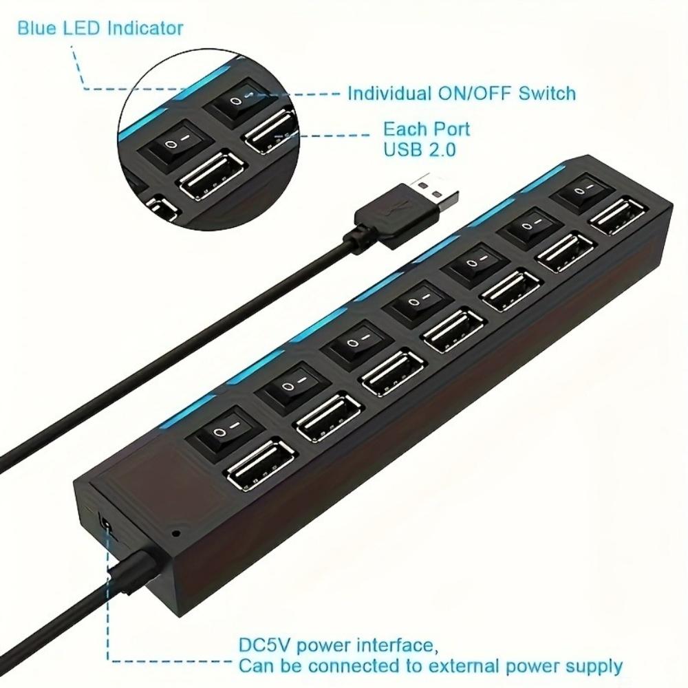 4/7 Port USB 2.0 HUB High Speed Power Adapter Expander Multi Ports USB Splitter With Switch For Laptop PC Computer Accessories