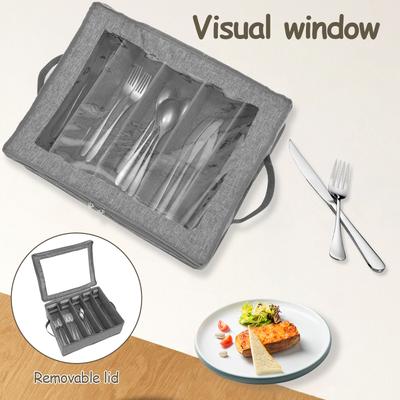 Portable Flatware Storage Bag Foldable Flatware Organizer with 5 Compartment Cutlery Storage Holder for Home Kitchen Utensils