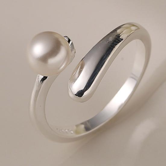 Fingerring Natur Nachahmung Perlen Öffnung Verstellbarer Fingerband Silberbeschichtet Damenring Pendeln Dating Schmuck Geschenk