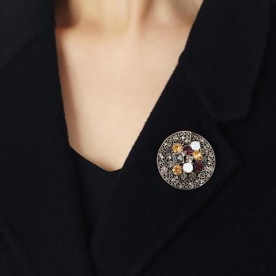 Retro Crystal Brooch Men's and Women's Suit Simple High-end Badge Pin Personality Temperament Collar Buckle Trendy