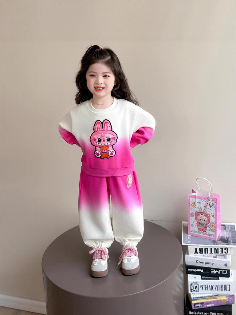 Girls' Gradient Sweatshirt Two-Piece Set - 2025 Spring & Autumn Fashionable Casual Outfit