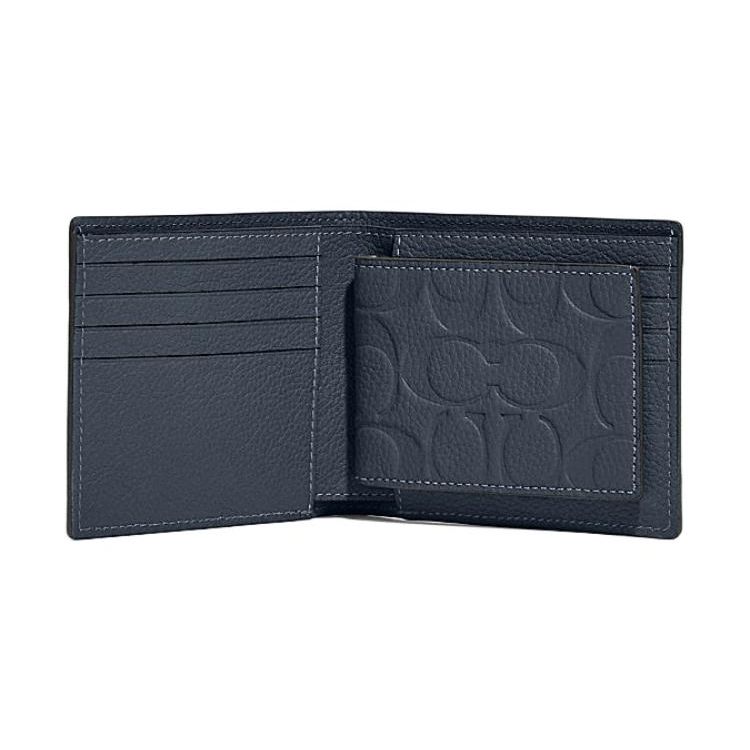Coach 3 In 1 Wallet With Logo Embossed Leather Card Holder Women Wallets Dark-Blue C1231-DDE
