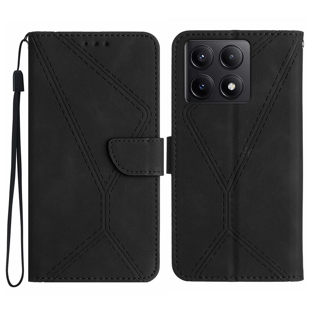 HT05 For Xiaomi 14T Case Skin-Touch Lines PU Leather Flip Phone Cover