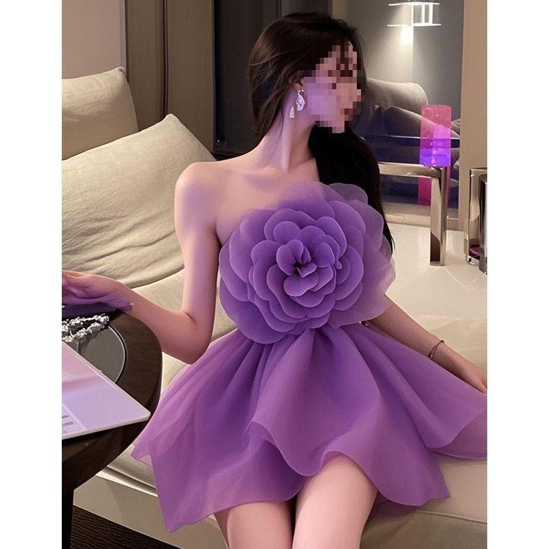 New Trendy French Petal Flower Design Three-dimensional Pretty Woman Tube Top Celebrity Birthday Skirt Dress