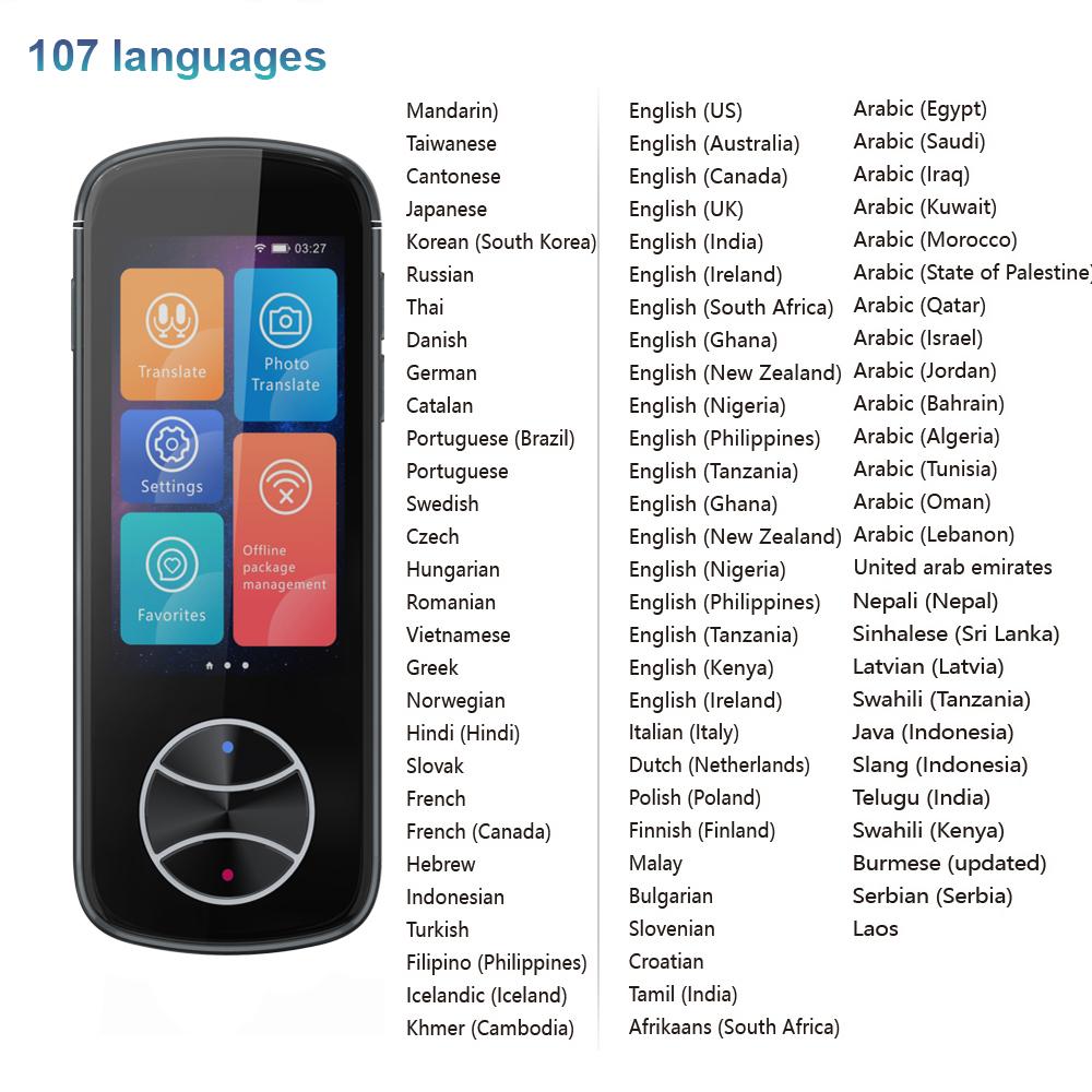 Smart Multilingual Translator, Offline Translation, Photo Translation, Equipped with a 3.0-inch Touchscreen, Supports 107 Languages
