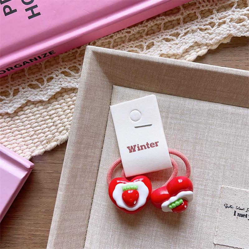 2pcs/set Cute Fruit Hair Clip for Kids Strawberry Hairclip Girls Elastic Hair Tie Baby Small Hair Rubber Bands Kawaii Hairpin