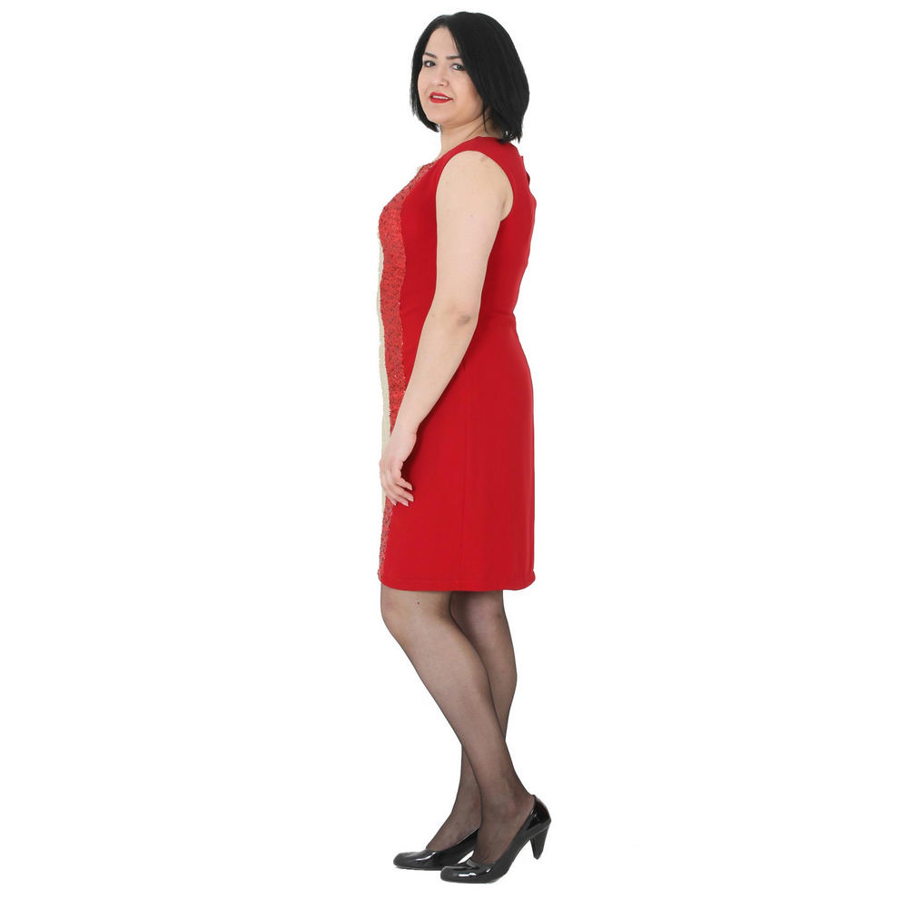 Fierte Rochie de seara de marime mari pentru femei LG6608 Gât rotund, fără mâneci, combinație de paiete cu sclipici creponat, scurtă, roșu, burgundă, albastru, fucsia, smarald, violet