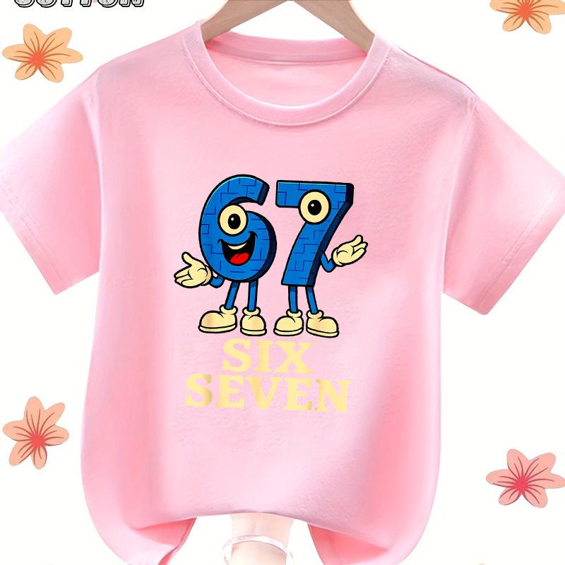 67 Six Seven Camiseta Infantil Estampada de Cuello Redondo Manga Corta - Algodón 100% de Alta Calidad 230g