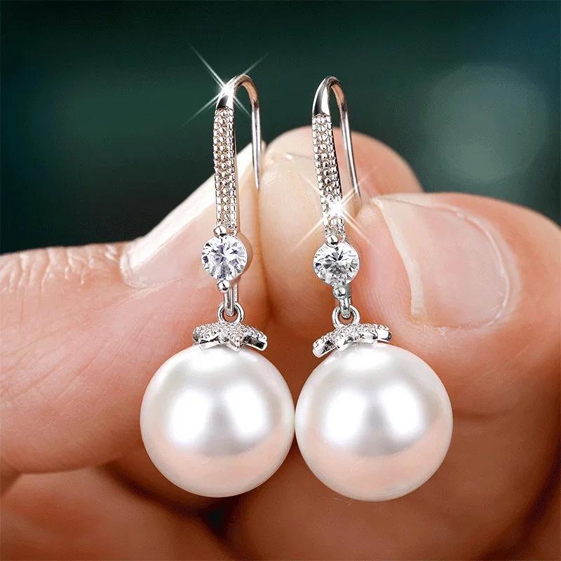 Temperament Imitation Baroque Pearl  Drop Earrings for Women Elegant Shiny Cubic Zirconia Wedding Delicate Jewelry Gifts