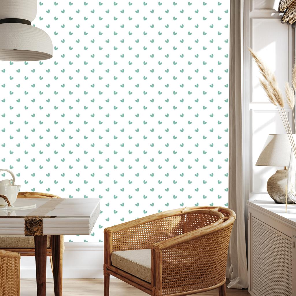 Heart Wallpaper White, Mint, Sea Blue and Light Gray 50x1000