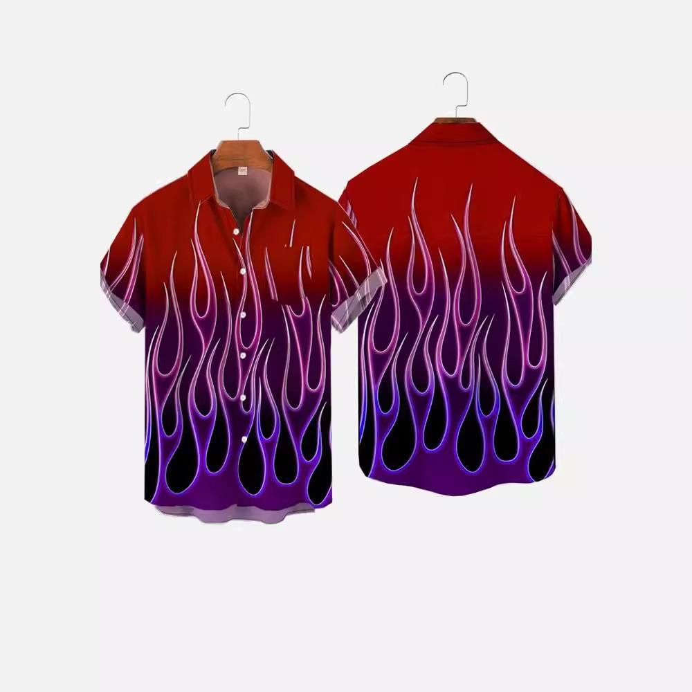 Tendenza nuova strada hip-hop Haraan fiamma stampa 1D casual larga manica corta camicia cardigan uomo estate e autunno