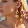 Bohemia Starfish Conch Pendant Earrings for Women Retro Colorful Zircon Irregular Geometric Ocean Earring Party Vacation Jewelry