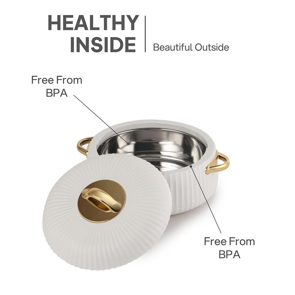 Isoliertes Kasserolen-Set 2-teilig zur Warmhaltung von Speisen mit grifffreundlichen Griffen und elegantem weißen Design