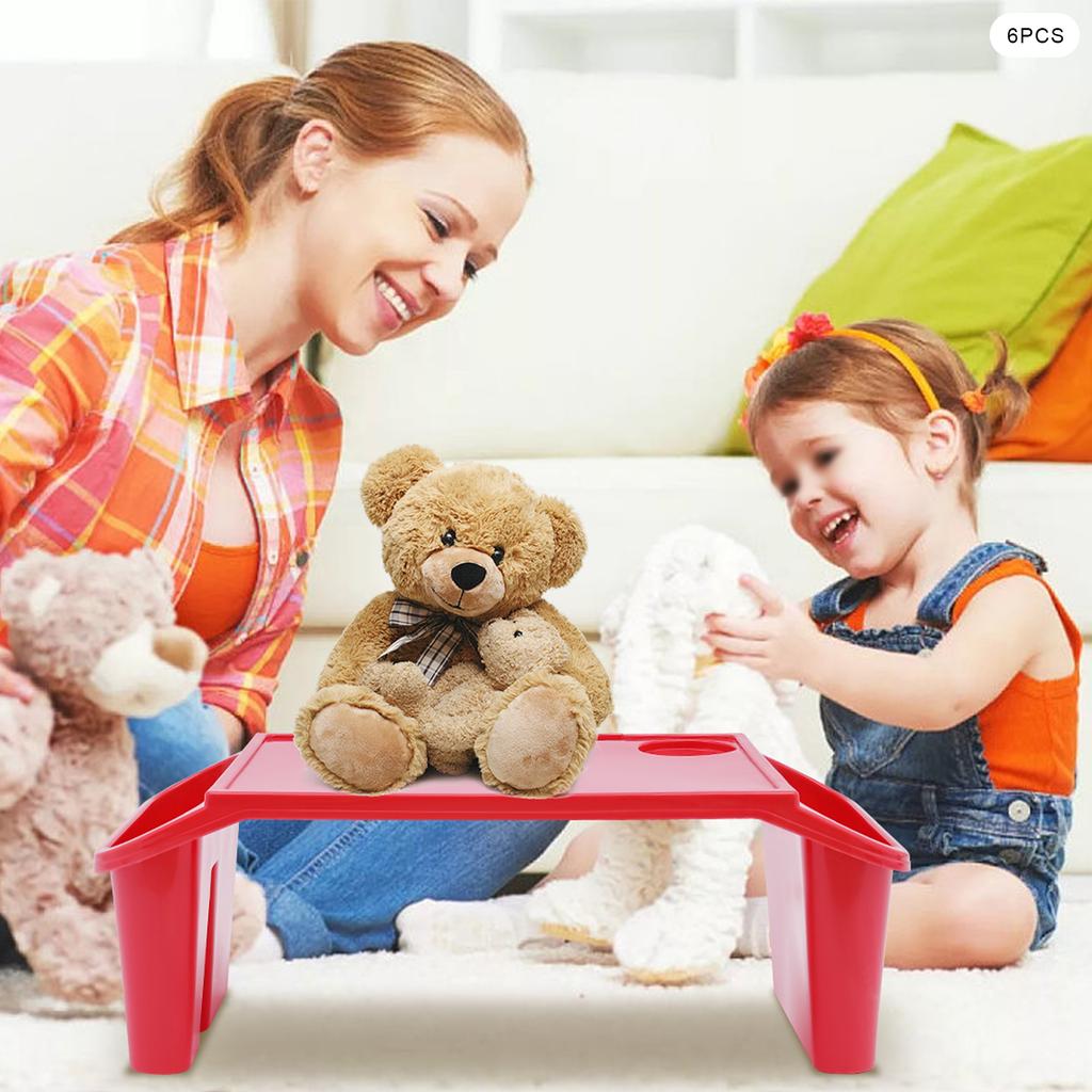 6 Peças Bandeja de Colo Infantil, Bandejas de Plástico para Café da Manhã e Laptop com Bolsos Laterais, Mesa de Colo Portátil para Família, Escola, Aula