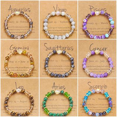 Pulsera de Cristal con Cuentas de los 12 Signos del Zodiaco Aries Tauro Géminis Cáncer Leo Virgo Libra Escorpio Acuario Piscis Joyería para Mujer Regalo
