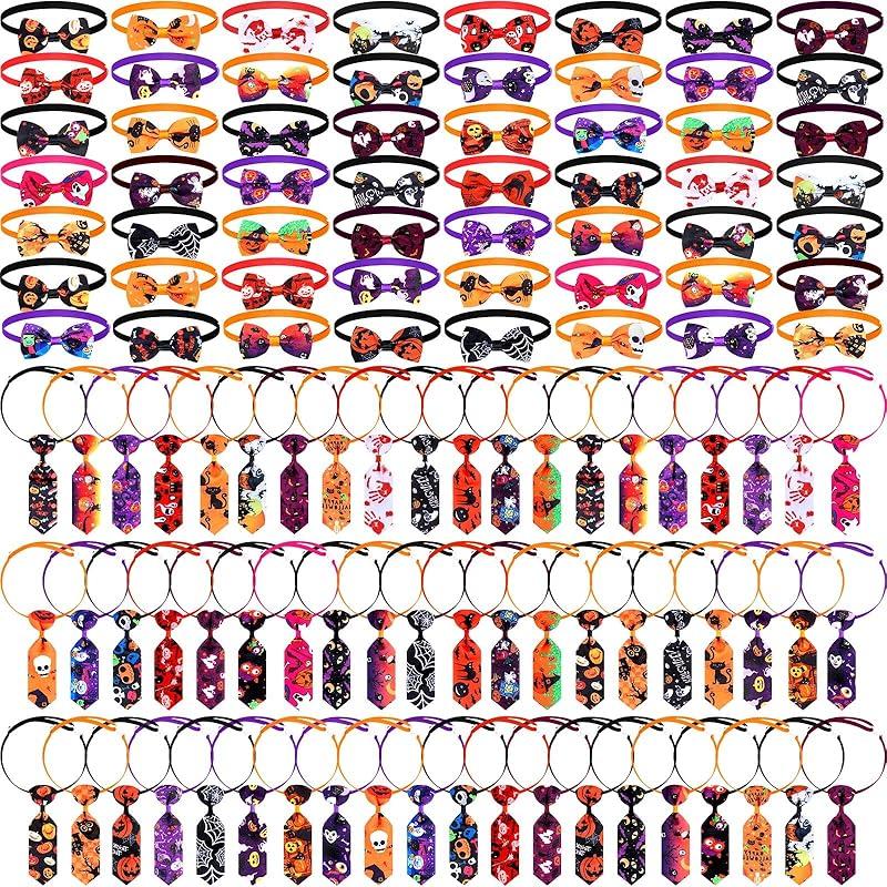 Eccliy 120 Pcs Christmas Dog Bow Tie Collar for Dogs Christmas Dog Bows Dog Neckties Adjustable Santa Claus Snowman Pattern Dog Hair Accessories for