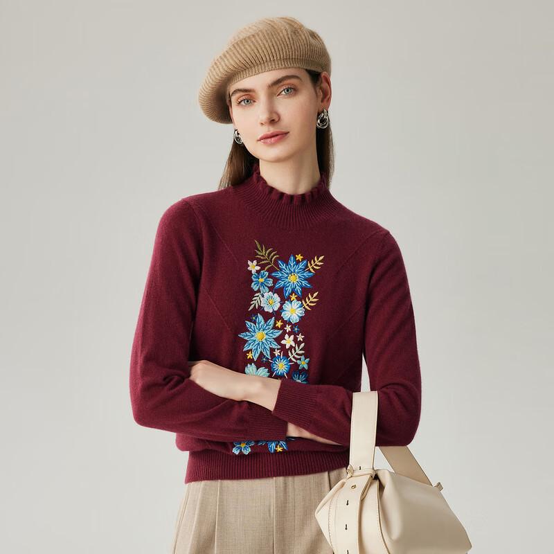 Zhaojun Women's Lace Half-High Collar Cashmere Sweater