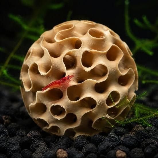 Aquarium Decoration Accessories 3D Print Shrimp Hideout, Sphere Hollow Fish Breeding Cave, Hiding Spot Tank Shelter Ornament for Shrimp, Small