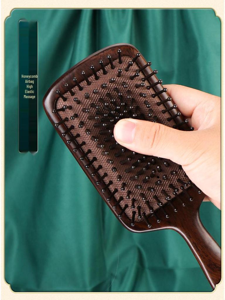 Große Ebenholz-Paddelbürste mit natürlichem Luftpolster für Kopfhautmassage und Locken