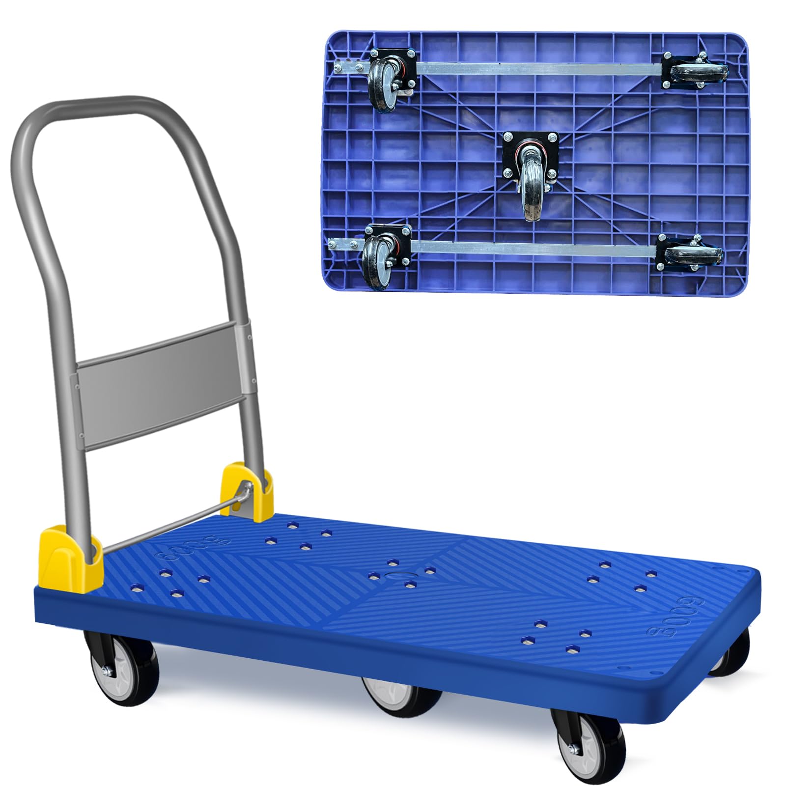 

JZOOOZ Складная ручная тележка грузоподъемностью 600 кг для коммерческого использования в помещении и на открытом воздухе для и готовности к чрезвычайным ситуациям грузовик, (Размер 65110см), Тихий, Складной, синий