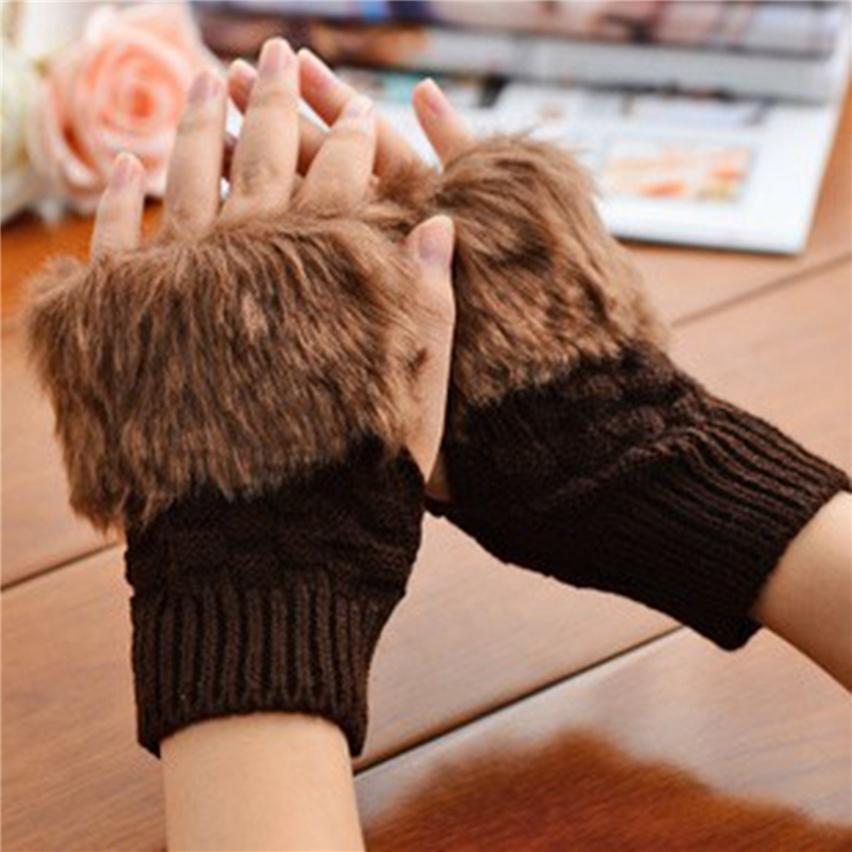 Mitaines Gants sans doigts Pour Femmes Dames Hiver Longueur Poignet Chaud Confortable Fourrure 1 Paire Tricoté
