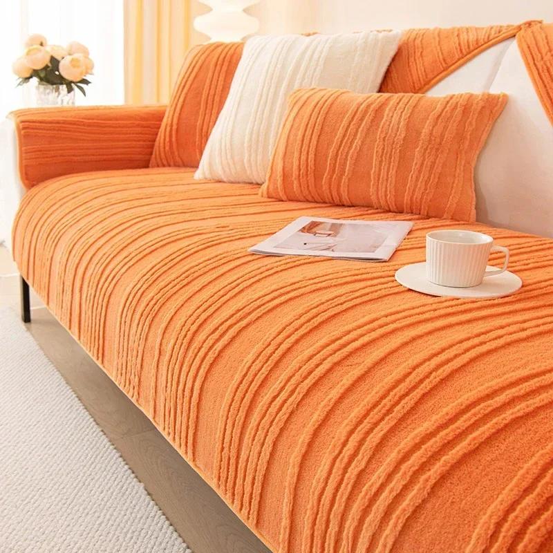 

Milk Velvet Sofa Mat Hanging Ear Anti Slip Cream Wind Dustproof Cushion Cover Cloth Winter Plush Sofa Cover Cover Cloth Towel 70x70cm