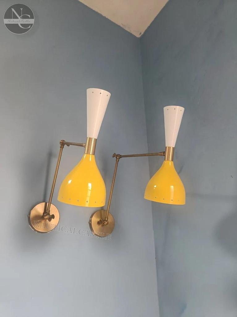 Wall Sconce Brass Italian Diabolo Yellow & White Mid-Century Modern Lights (Adjustable and Customizable)