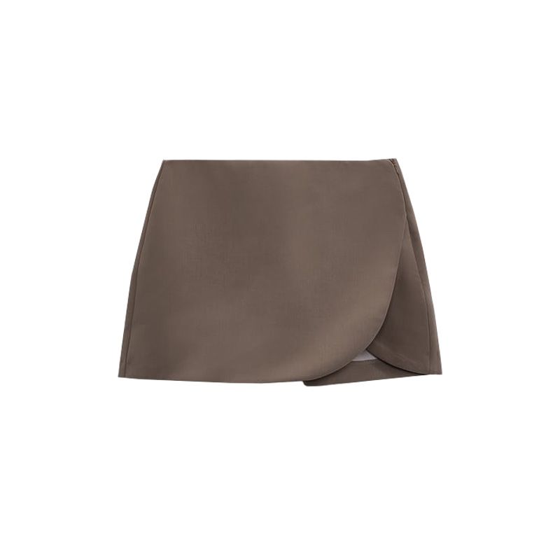 

Fashion Casual Wide Leg Asymmetric Black High Waist Shorts Brown L