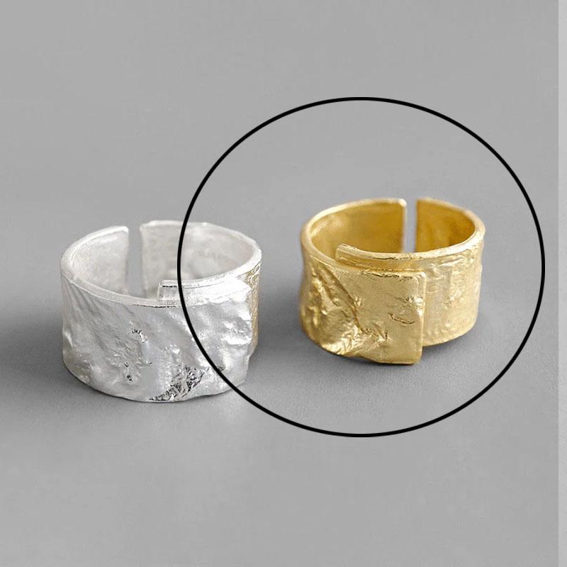 925 Silver Rings For Women Hollow Out Gold Color Temperament Personality Fashion Female Trendy Resizable Opening Rings