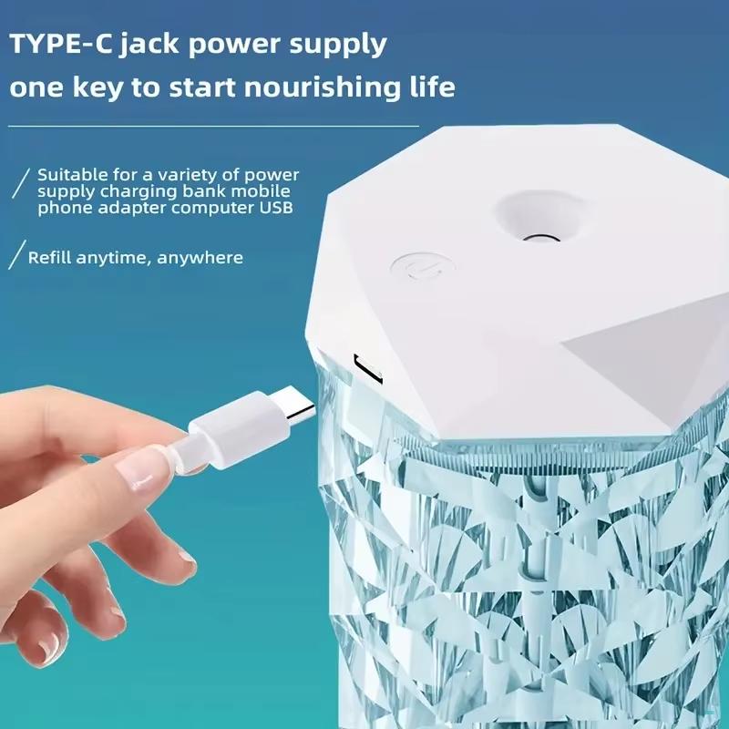 Air Humidifier 500ML/1L Spray Machine Perfume Diffuser Evaporative Humidifier Household Office Night Light Crystal Humidifier
