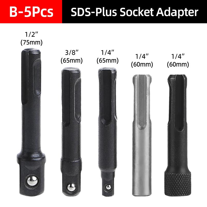 1/4"3/8"1/2" SDS Plus Socket Driver Drill Quick Change Hex Extension Adaptors Connector Hammer Drilling Bit Nut Impact Head Tool