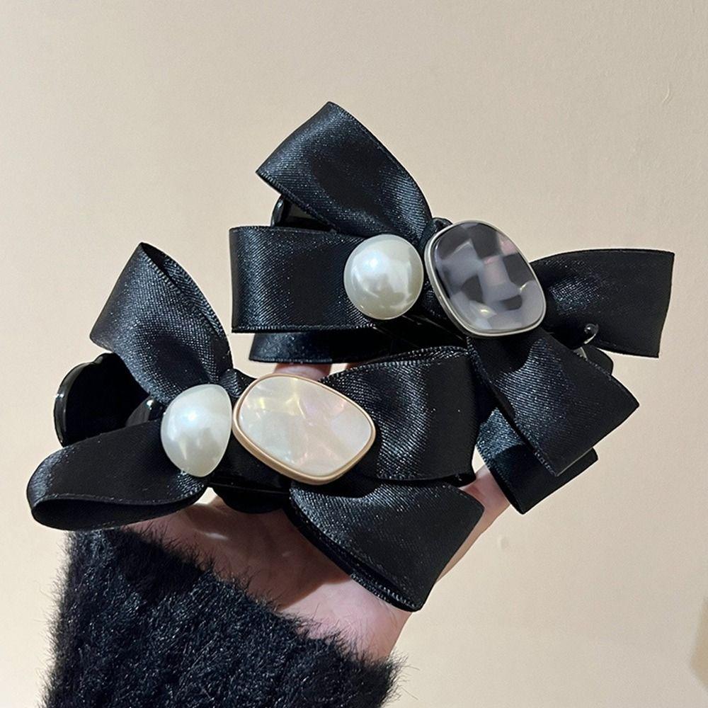 

Cloth Hair Crab Clip Pearl Hair Clip Sweet Bow Ponytail Fixed Hair Claw Gift