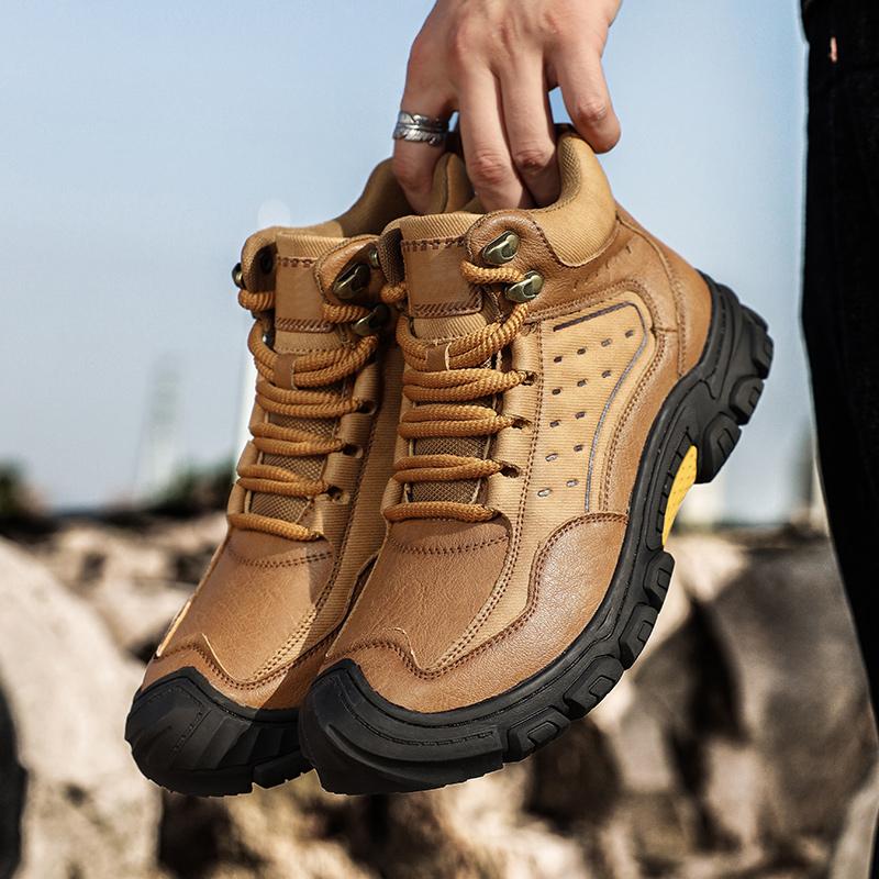 Fashion Non-Slip Men's Lace-Up High Top Shoes New Leather Casual Shoes for Man Retro Motorcycle Boots Fashion Hiking Ankle Boots Botas