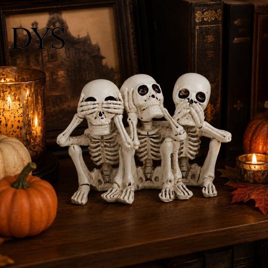 Personalized Birthday Souvenir Halloween Three Wise Skull Ornaments, See No Hear Speak Evil Conjoined Curious Oddities Collectibles Skeleton