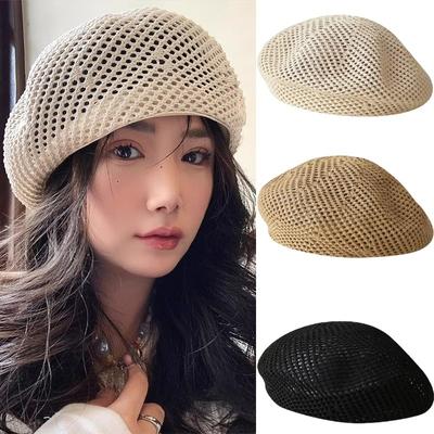2026 Y2K Vintage Hollow Out Beret Hats Solid Color Breathable Spring Summer Caps Korean Ins Fashion British Painters Buckle Hats
