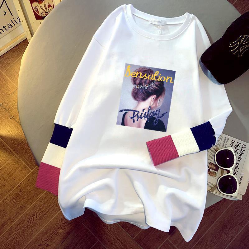 Women's Versatile Loose-Fit Pure Cotton Long Sleeve T-shirt, 2025 Autumn/Winter Collection - Mid-Length Base Layer Covering Buttocks.
