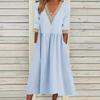 Loose Cotton and Linen Lace Collar 5/4 Sleeve Medium Length Dress