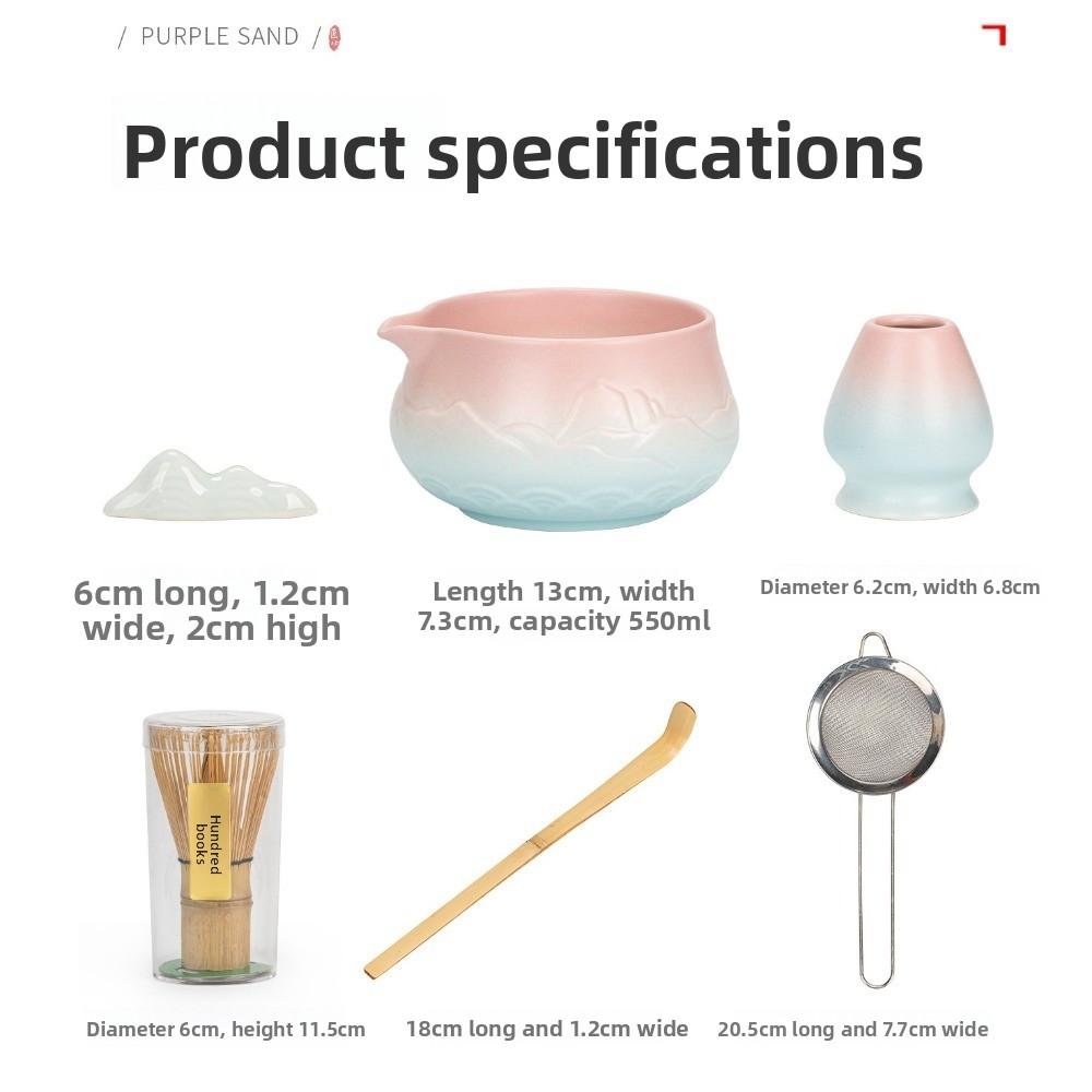 Ceramic Matcha Bowl Gradient Color with Pouring Spout Matcha Making Kit Reusable Mountain and Sea Japanese Tea Set Tea Lovers