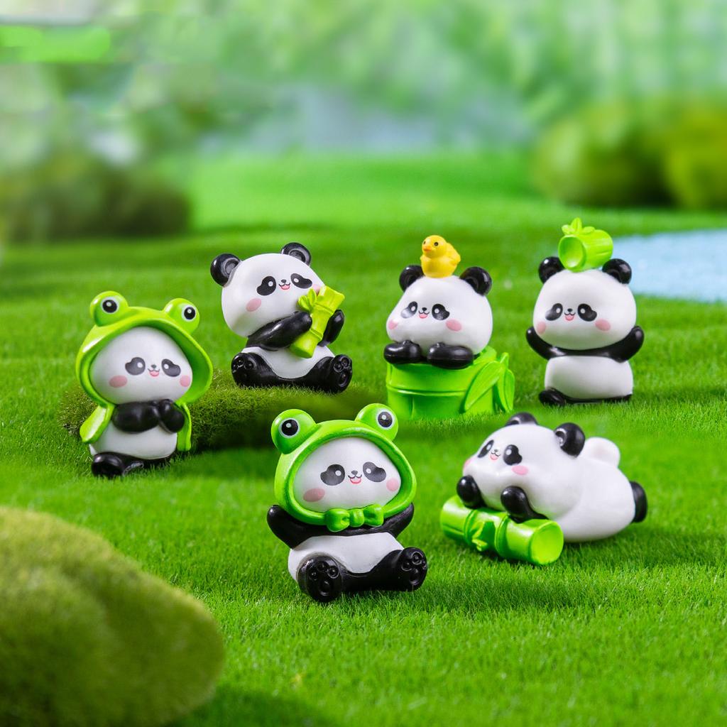Creative Kawaii Mini Resin Panda Series Figurine Miniature Bonsai Doll House Decoration Accessories For Children Gift Toys