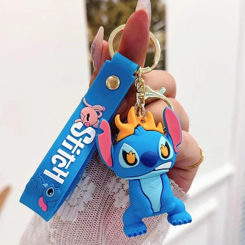 Car Cute flower Stitch bag pendant keychain Star and Stitch PVC soft plastic doll pendant couple small key chain Gift