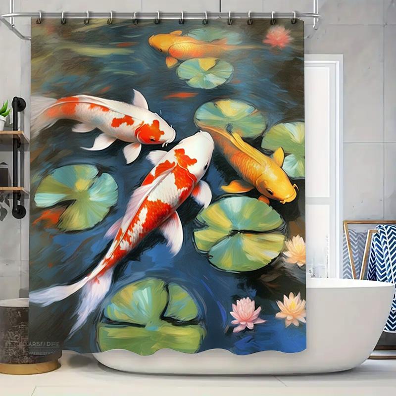 

Красочная шторка для душа с кои, дизайн с кувшинками для декора ванной комнаты, водонепроницаемая ткань, настраиваемый размер 90x180cm