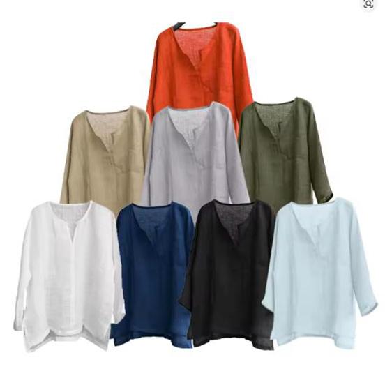 Men's Cotton Linen Shirts Blouses Long Sleeve Social Shirts for Men V-Neck White Formal Shirt Oversized Shirts Top Mens Clothing