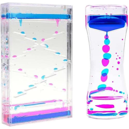 Set of 2 Oil Timers, Hourglasses, Kitchen Timers, Stress Relief, Child-Safe, Non-Toxic, Waterproof (Colorful/Pinkish Blue), Tabletop Decor, Christmas,