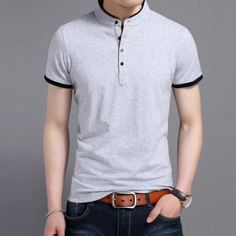 Herren Kurzarm Stehkragen Einfarbig Lässig Atmungsaktiv Sommer Polo T-Shirt