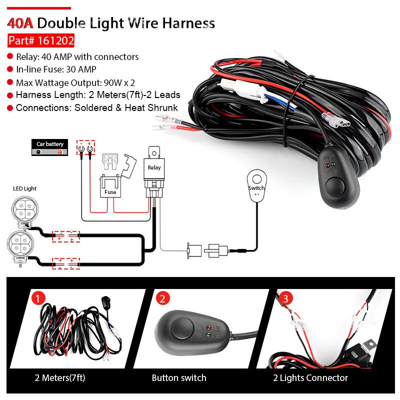 LED Light Bar Wiring Harness 12V 40A Relay Wireless On-off Switch 180W\300w Offroad Car Strobe Work Head Fog Light 2 Leads Wire