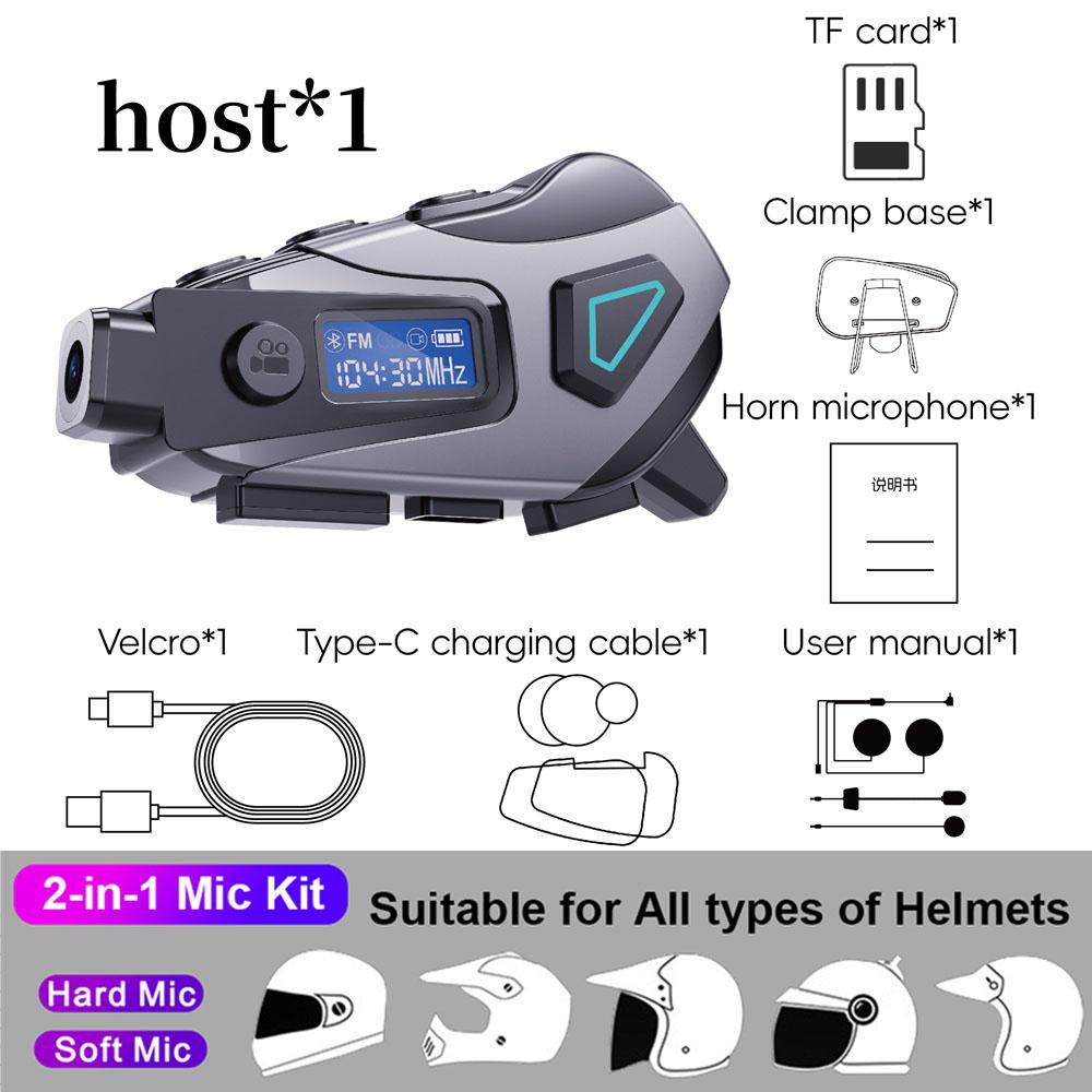 K10 Motorcycle Helmet Headset 1080P Video Dashcam Motorbike Recorder Wireless Moto Headphone Hands-Free Calling FM+Bluetooth 5.4 IPX8 Waterproof
